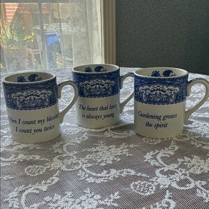 Spode Mementos Blue and White Ceramic Mugs Set